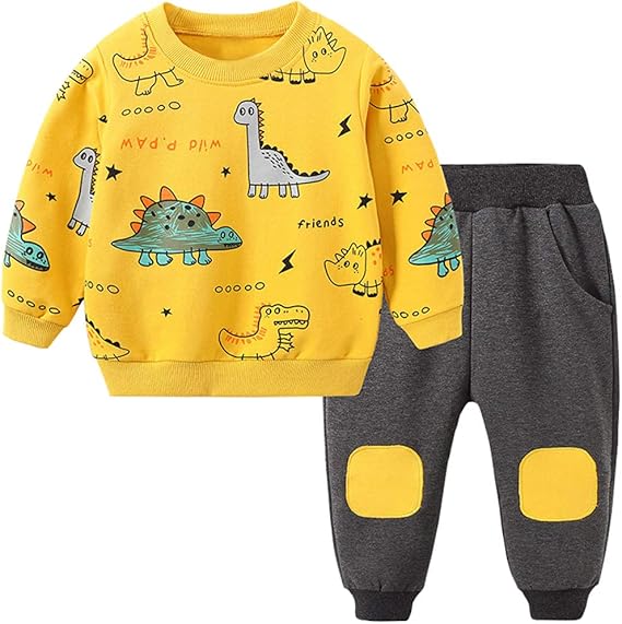 Toddler Baby Boy Dinosaur Outfit – 2pcs Long Sleeve Top & Pants Set