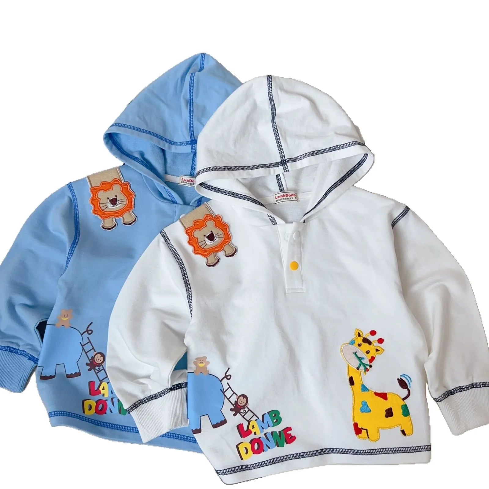 Toddler Boys Cotton Hoodie – Cute Cartoon Giraffe Embroidered Sweatshirt