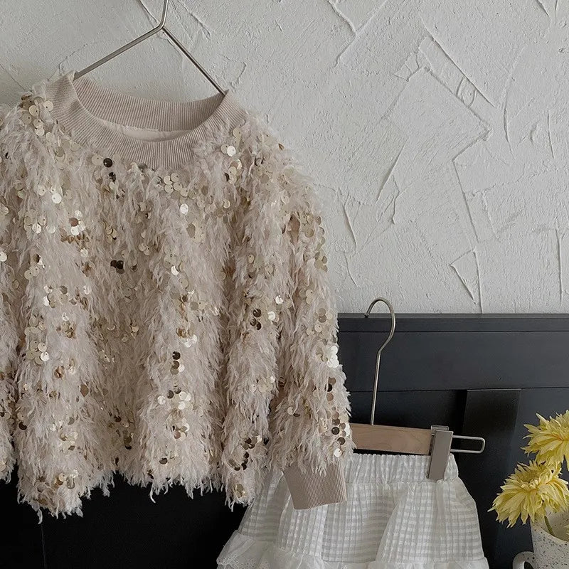 Baby Girl Princess Sequin Hoodie – Fluffy Feather Sweatshirt for Infant & Toddler | Spring Fall 1–10Y